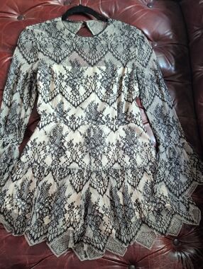 BB Dakota Black Lace Overlay Mini Dress Romper on Nude